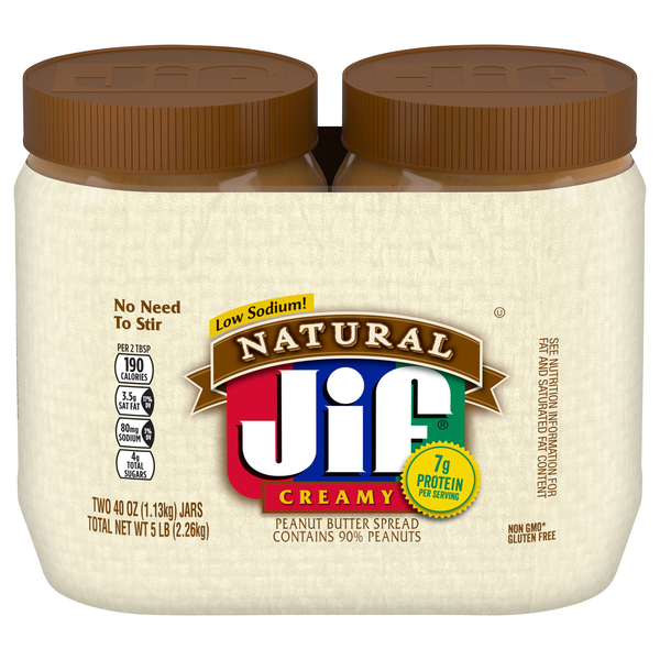 Jif Natural Low Sodium Creamy Peanut Butter Spread 40 oz/2 ct