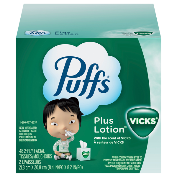 Puffs Plus Lotion Vicks 2-Ply Facial Tissue Cube Box