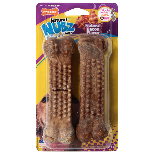 Nylabone Nubz Natural Bacon Flavor Jumbo Edible Dog Chews - 2 ct