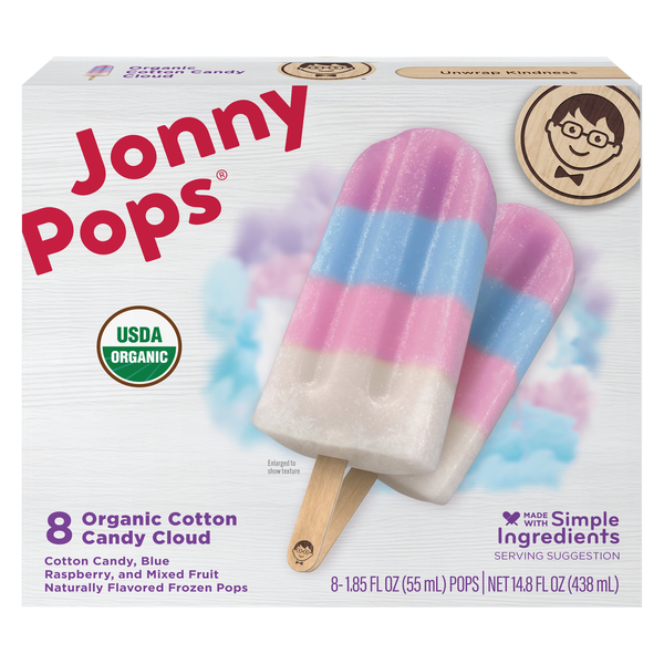JonnyPops Organic Cotton Candy Cloud Ice Pops - 8 ct