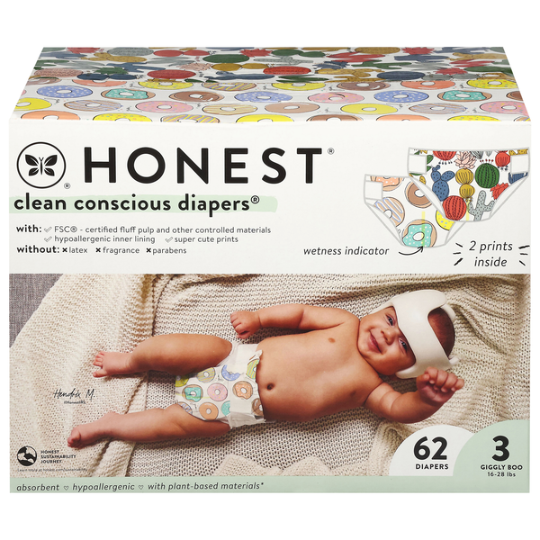 Honest Giggly Boo Size 3 Baby Diapers 16-28 lb