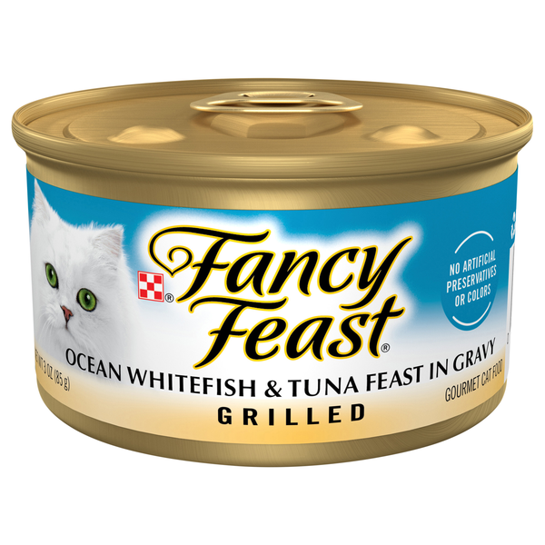 Save on Fancy Feast Grilled Ocean Whitefish & Tuna Feast in Gravy Wet