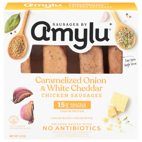 Amylu Caramelized Onion & White Cheddar Chicken Sausages - 4 ct