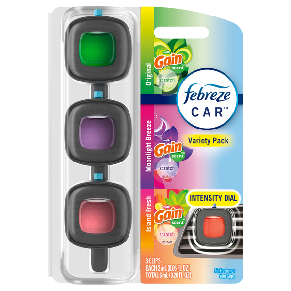 Febreze Car Gain Air Freshener Vent Clips Variety Pack - 3 ct