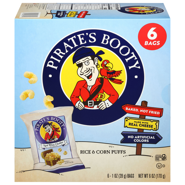 Pirate's Booty Aged White Cheddar Rice & Corn Puffs - 6 ct