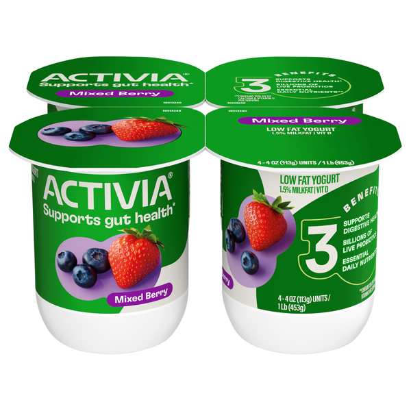 Activia Low Fat Mixed Berry Probiotic Yogurt Cups - 4 ct