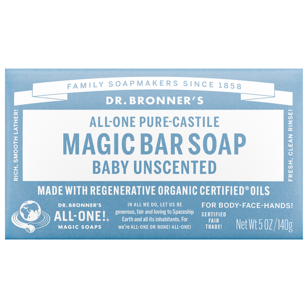 Dr. Bronner's Organic All-1 Hemp Unscented Baby Mild Pure Castile Soap Bar