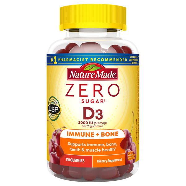 Nature Made Zero Sugar Cherry Flavor 2000IU Vitamin D3 Gummies