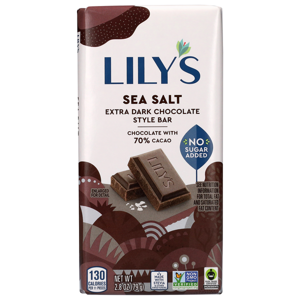 Lily's Gluten Free No Sugar Added Sea Salt Extra Dark Chocolate Candy Bar