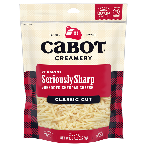 Cabot Creamery Classic Cut Shredded Vermont Seriously Sharp Cheddar Cheese