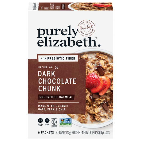 Purely Elizabeth Gluten Free Dark Chocolate Chunk Superfood Oatmeal - 6 ct