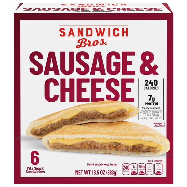 Save on Sandwich Bros. Sausage & Cheese Pita Snack Frozen Sandwiches