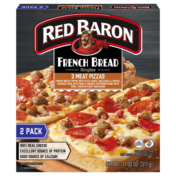 Red Baron French Bread Singles 3 Meat Pizza Frozen - 2 ct