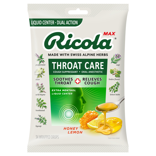 Ricola Dual Action Honey Lemon Cough Suppressant & Oral Anesthetic Drops