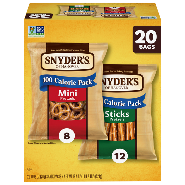 Snyder's of Hanover 100 Calorie Mini Pretzels & Sticks Packs - 20 ct