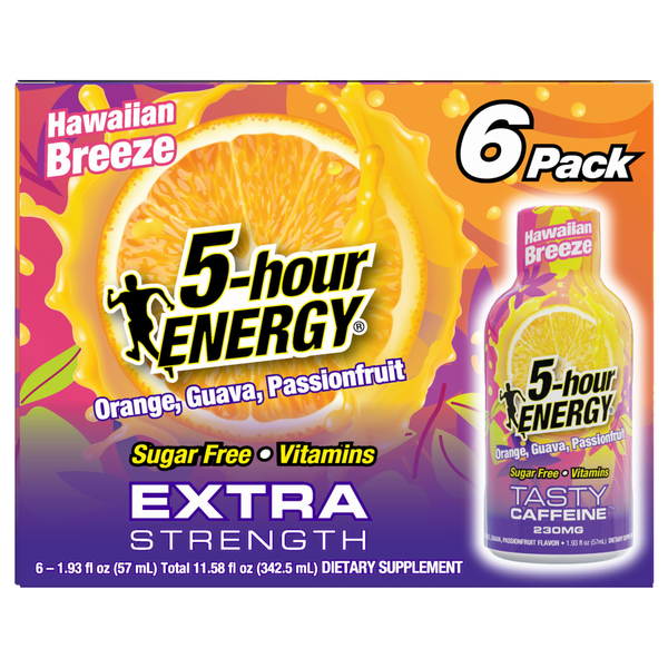 5-Hour Extra Strength Sugar Free Hawaiian Breeze Energy Shot - 6 pk