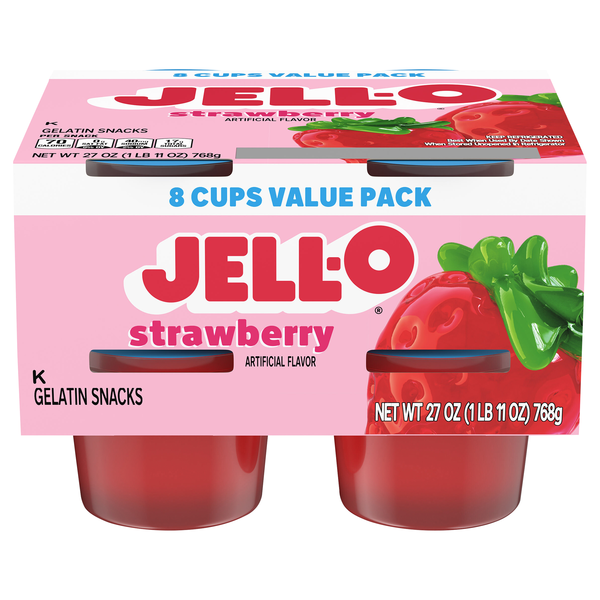 Jell-O Strawberry Gelatin Snack Cups - 8 ct
