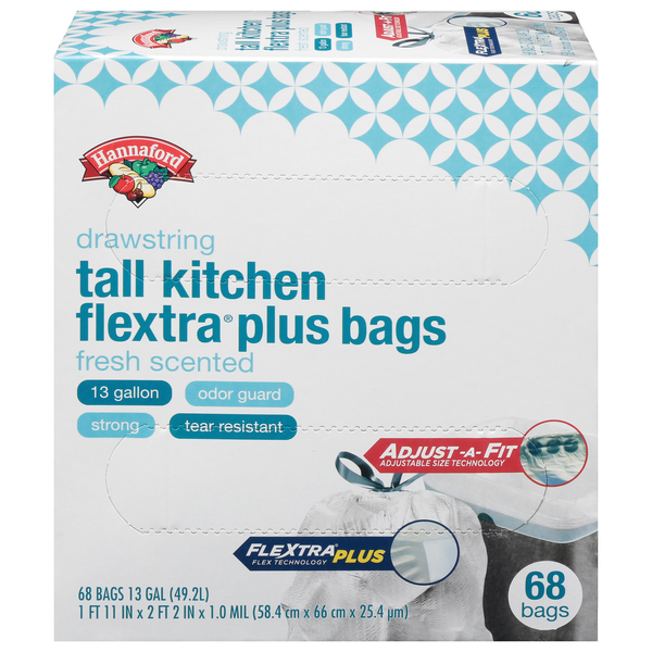 Hannaford Flextra Plus Tall Kitchen Drawstring Fresh Scented Trash Bags