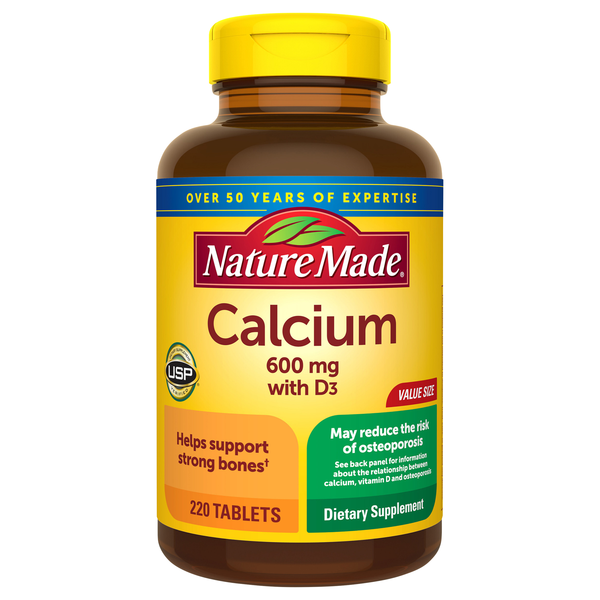 Nature Made Calcium with Vitamin D3 600 mg Dietary Supplement Tablets