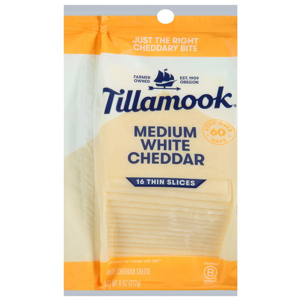 Tillamook Thin Medium White Cheddar Cheese Slices - 16 ct