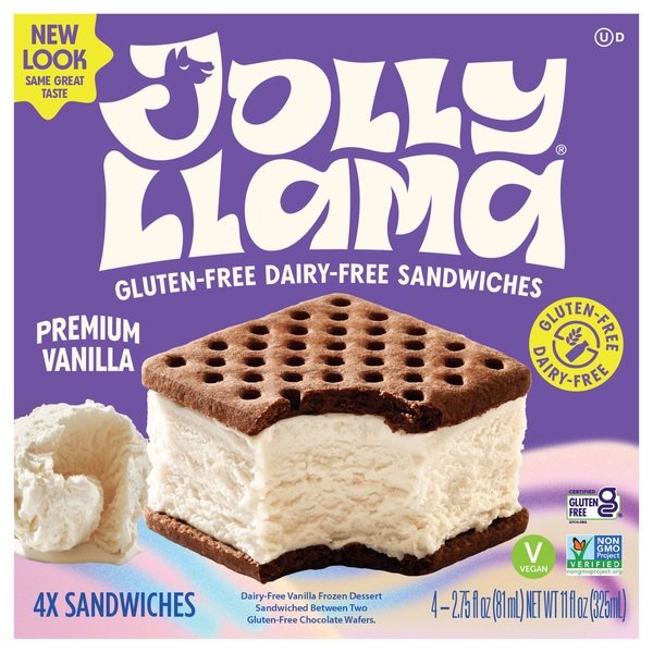 Save on Jolly Llama Ice Cream Sandwiches Premium Vanilla Dairy Free 4