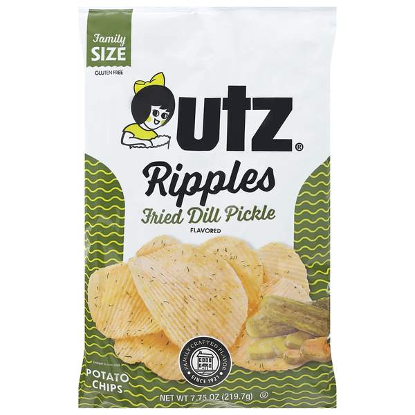 Utz Ripples Gluten Free Fried Dill Pickle Potato Chips Family Size