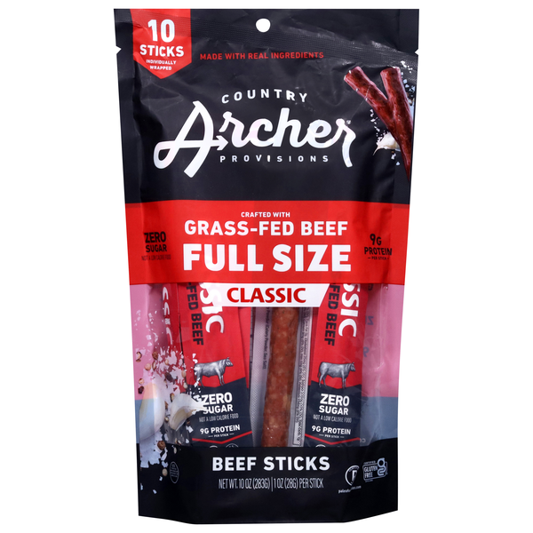 Country Archer Provision Classic Grass Fed Beef Sticks Full Size - 10 ct