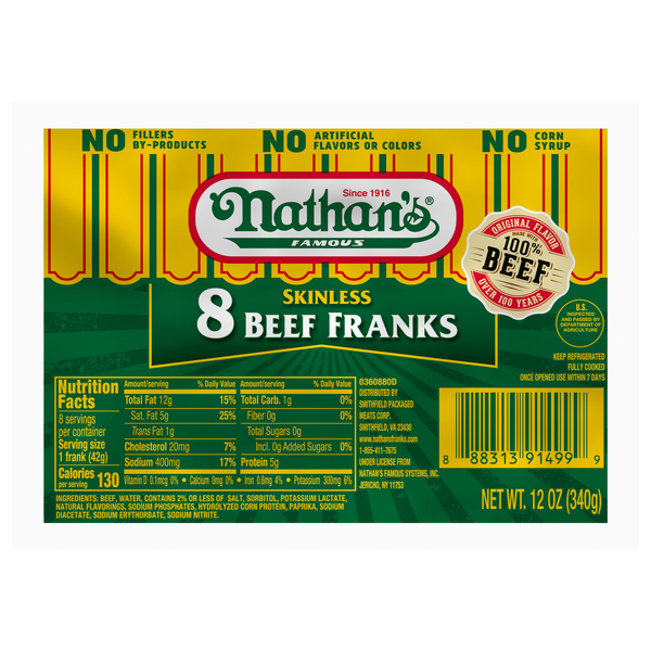 Nathan's Famous Skinless Beef Franks - 8 ct