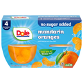 Dole No Sugar Added Mandarin Oranges Fruit Cups in Sweetened Water - 4 ct