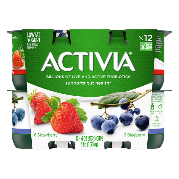 Save on Activia Probiotic Yogurt Strawberry & Blueberry Low Fat 12 ct