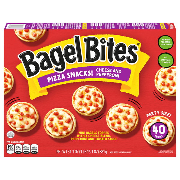 Bagel Bites Cheese & Pepperoni Mini Pizza Snacks - 40 ct Frozen