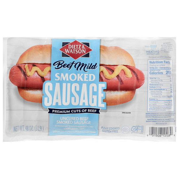 Dietz & Watson Beef Mild Smoked Sausage - 20 ct