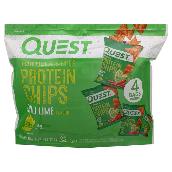Quest Gluten Free Chili Lime 20g Tortilla Style Protein Chips - 4 ct