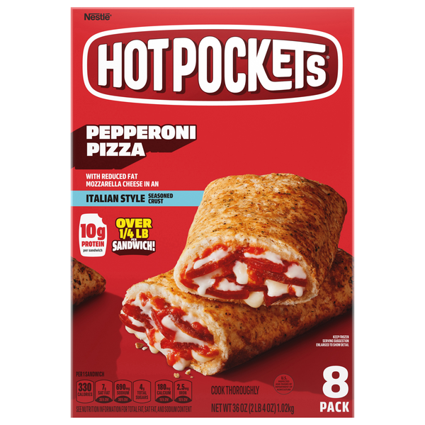 HOT POCKETS Pepperoni Pizza Seasoned Crust Sandwiches - 8 ct Frozen
