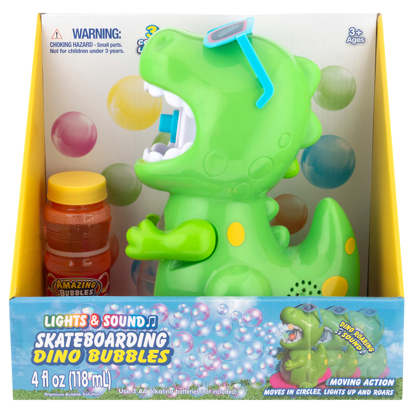 Amazing Bubbles Lights & Sound Skateboarding Dino Bubbles Ages 3+