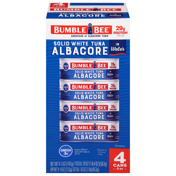 Bumble Bee Wild Caught Solid White Albacore Tuna in Water - 4 ct