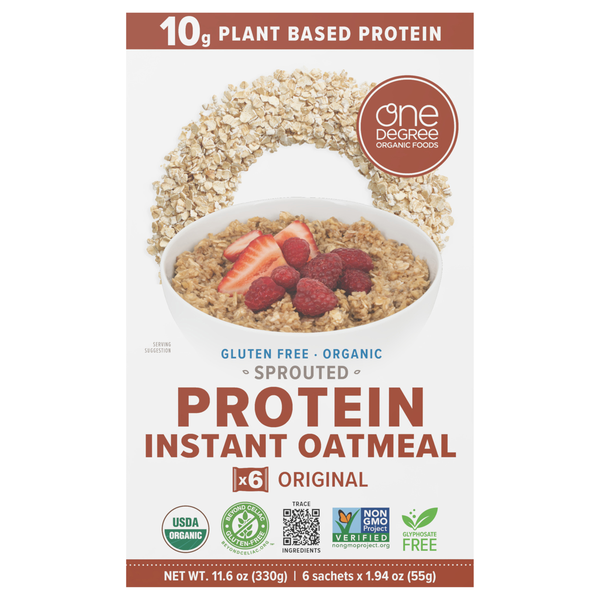 One Degree Organic Foods Gluten Free 10g Protein Instant Oatmeal - 6 ct