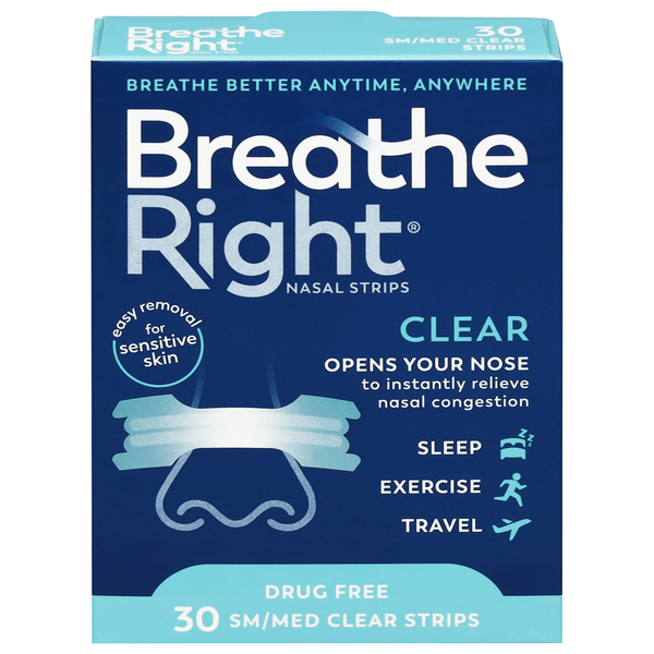 Breathe Right Nasal Strips for Sensitive Skin Clear S/M
