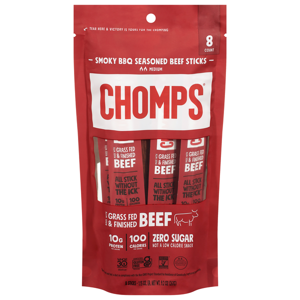 Chomps Medium Smoky BBQ Seasoned Beef Sticks - 8 ct