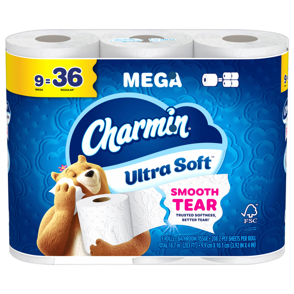 Charmin Ultra Soft Mega Roll 2-Ply Toilet Paper Unscented - 9 ct