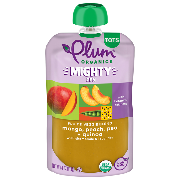 Plum Organics Tots Mighty Zen Mango Peach Pea + Quinoa