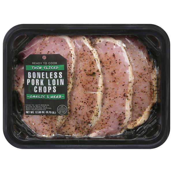 Premier Foods Boneless Thin Sliced Garlic & Herb Pork Loin Chops - 4 ct