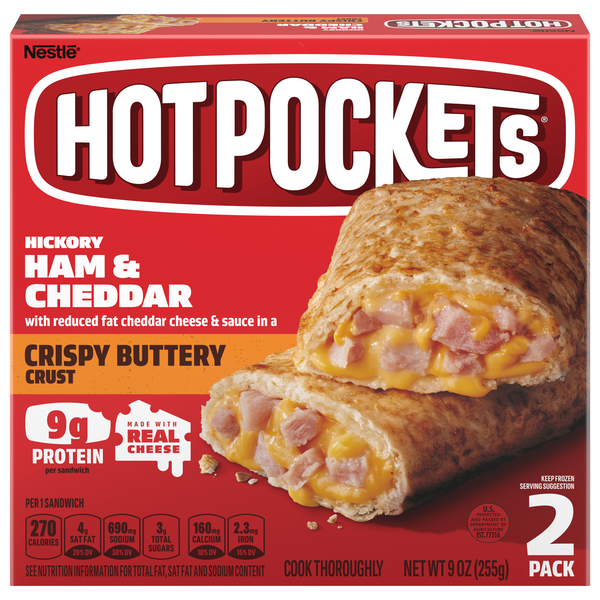 Save on Hot Pockets Hickory Ham & Cheddar Cheese with Crispy Buttery