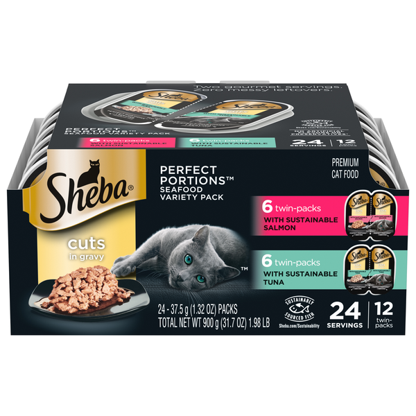 SHEBA Perfect Portions Cuts Seafood Variety Wet Cat Food - 12 Twin Packs