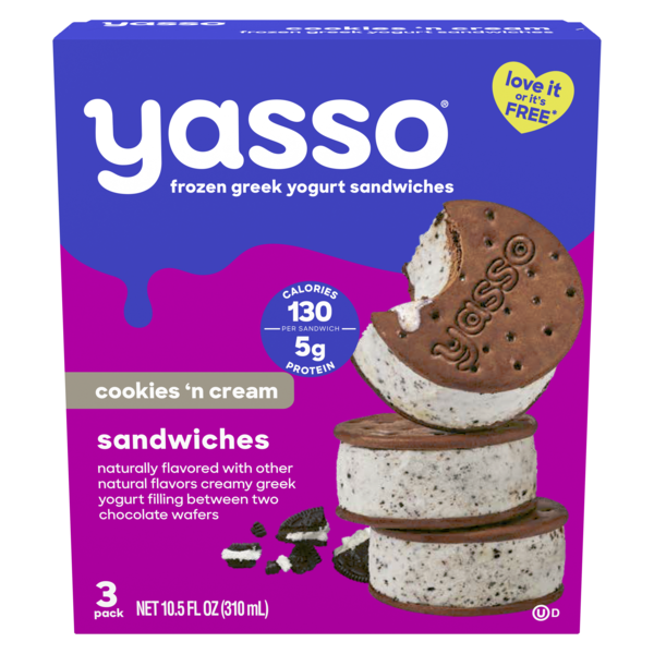 Yasso Cookies 'n Cream Greek Yogurt Sandwiches - 3 ct
