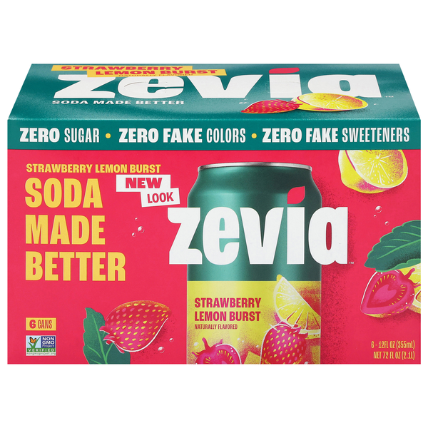Zevia Zero Sugar Strawberry Lemon Burst Soda - 6 pk