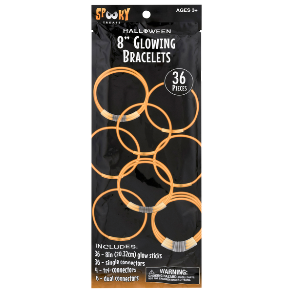 Spooky Treats Halloween Glowing Bracelets 8 Inch Orange
