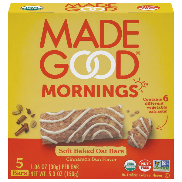 Made Good Mornings Organic Gluten Free Cinnamon Bun Oat Bars - 5 ct