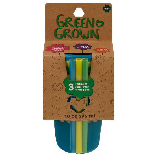 The First Years Green Grown Reusable Spill Proof Straw Cups 18m+