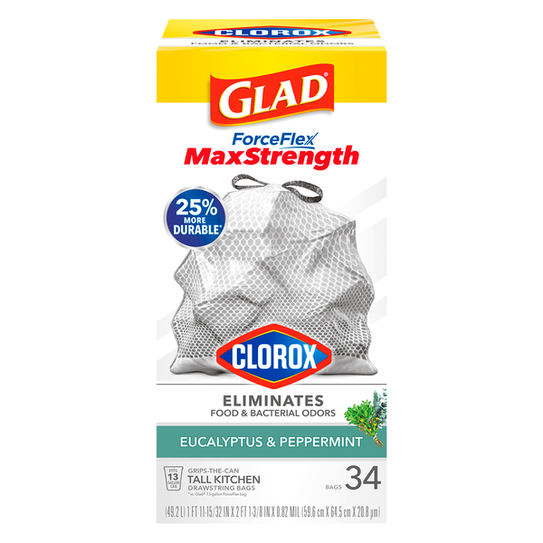 Glad ForceFlex Plus Eucalyptus & Peppermint Tall Kitchen Bags 13 Gallon